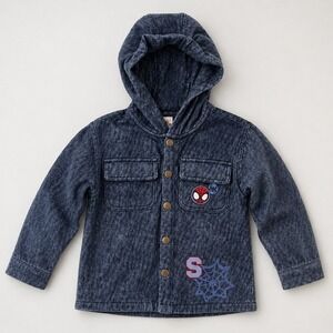Marvel Spider-Man Toddler Jacket Hoodie 4T Denim Look Snap Button Hooded Coat